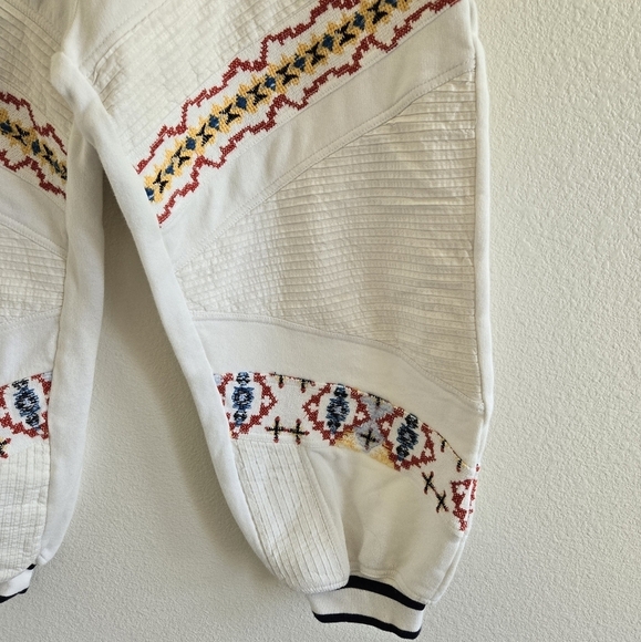 Free People Crystal Sport Joggers Embroidered Ribbed Waist Ivory Red Gold Large - Picture 7 of 16